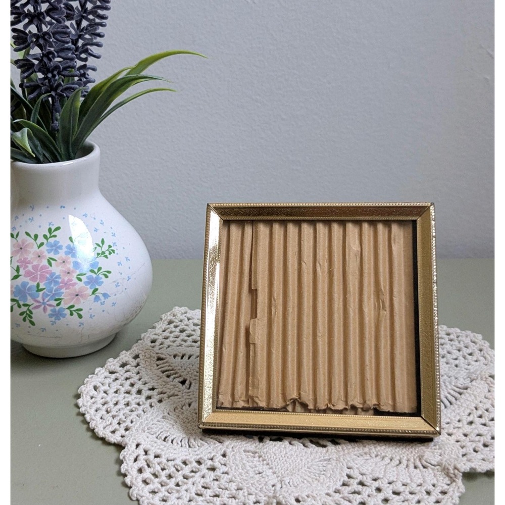 Vintage Gold Metal Picture Frame, Small Brass Tone Photo Frame, Beaded Tabletop